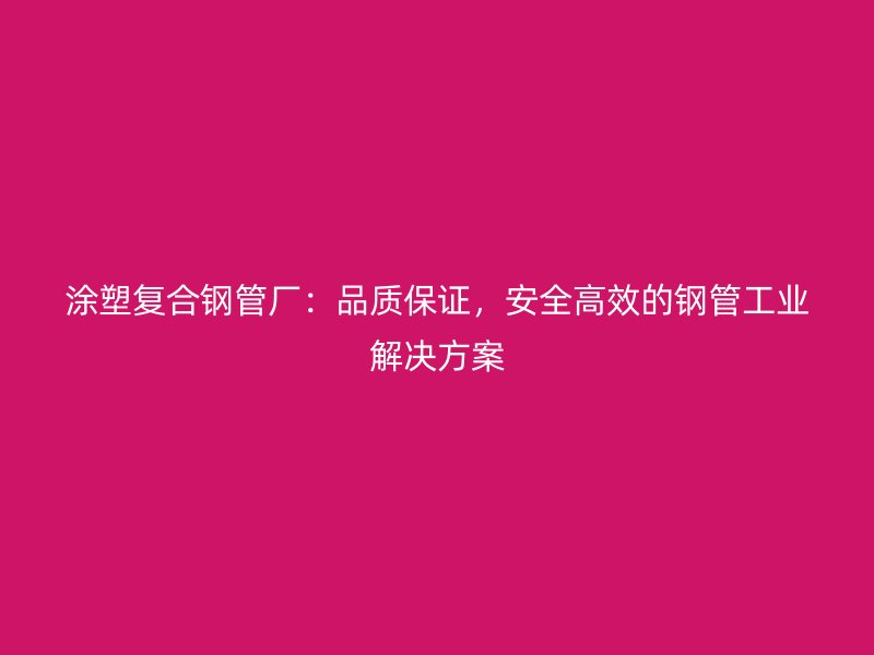 涂塑復合鋼管廠：品質保證，安全高效的鋼管工業(yè)解決方案